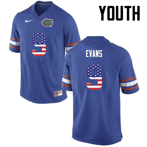 Youth Florida Gators #9 Josh Evans College Football USA Flag Fashion Jerseys-Blue